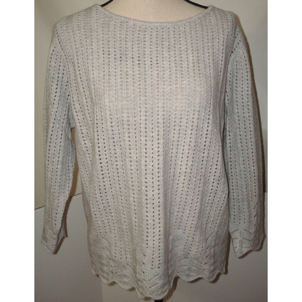 NWT New Womens 1X 2X Ryllace Plus 100% Cashmere Sweater Light Gray Scalloped Sof